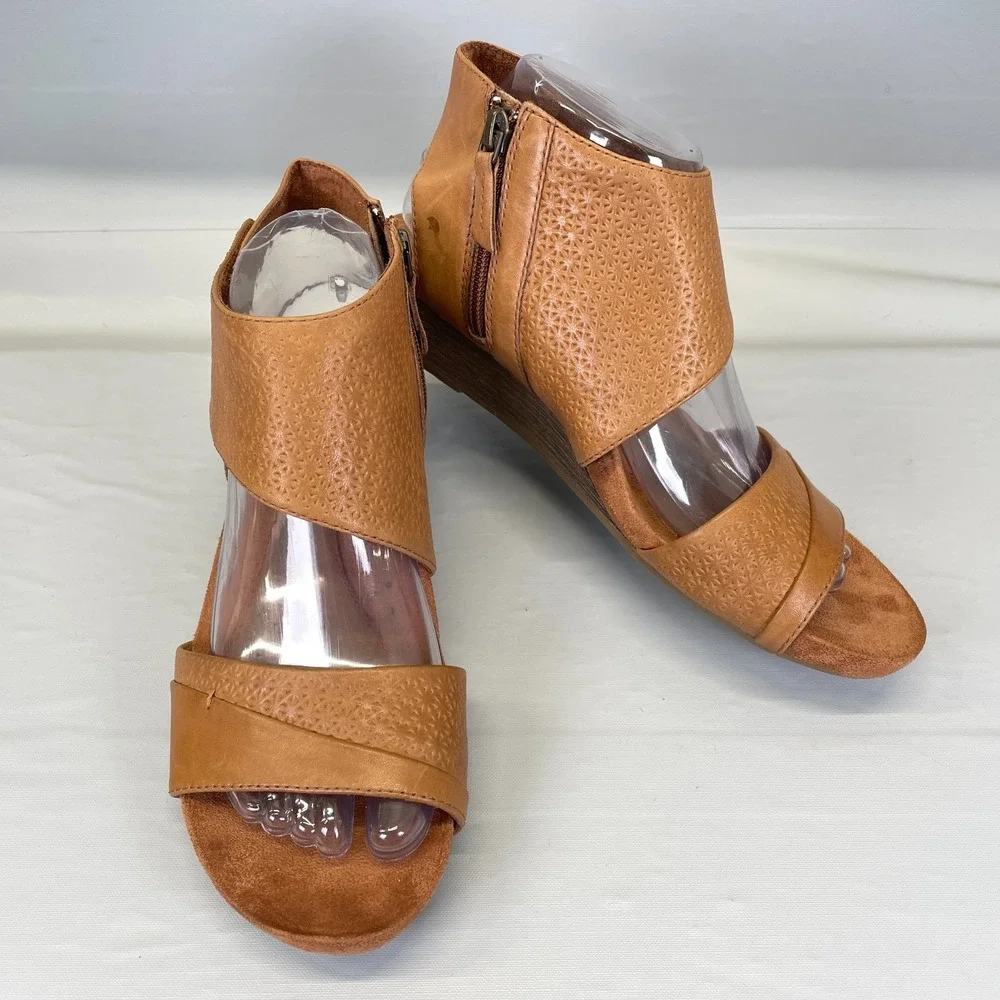 Rockport Cobb Hill Hollywood Wedge Sandals Womens Size 9 M Brown Leather Shoes